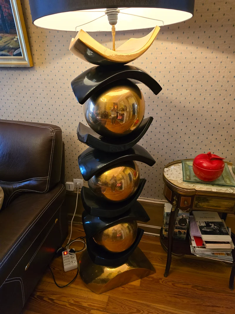 François Chatain – Grand lampadaire sculptural 1m70 “Sphères & Arcs”, France, vers 1980