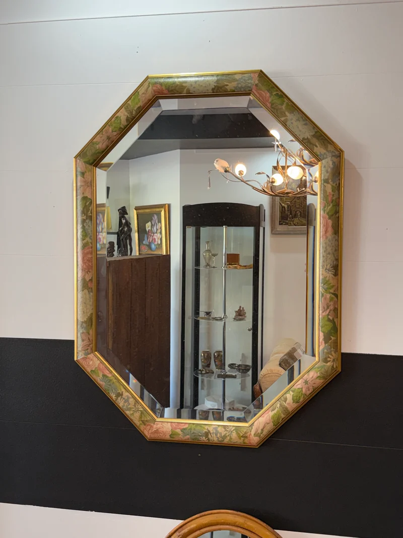 Miroir octogonal vintage à encadrement floral doré – 1989