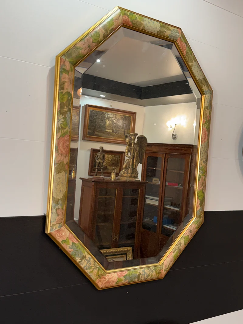 Miroir octogonal vintage à encadrement floral doré – 1989