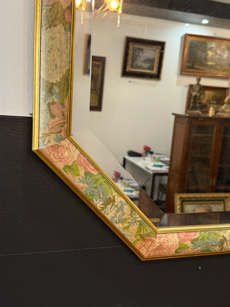 Miroir octogonal vintage à encadrement floral doré – 1989