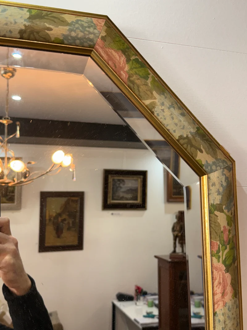 Miroir octogonal vintage à encadrement floral doré – 1989