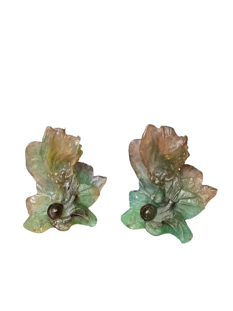 DAUM- paire de Bougeoir "Nature" 1988 pâte de verre