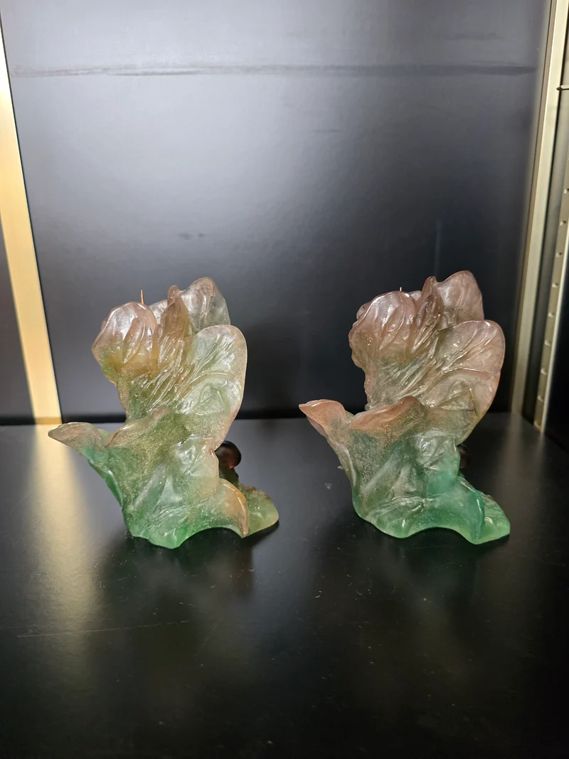 DAUM- paire de Bougeoir "Nature" 1988 pâte de verre