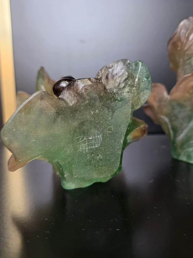 DAUM- paire de Bougeoir "Nature" 1988 pâte de verre