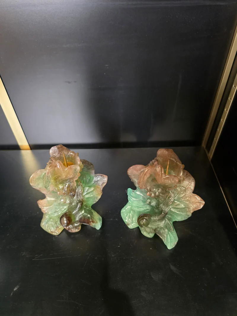 DAUM- paire de Bougeoir "Nature" 1988 pâte de verre