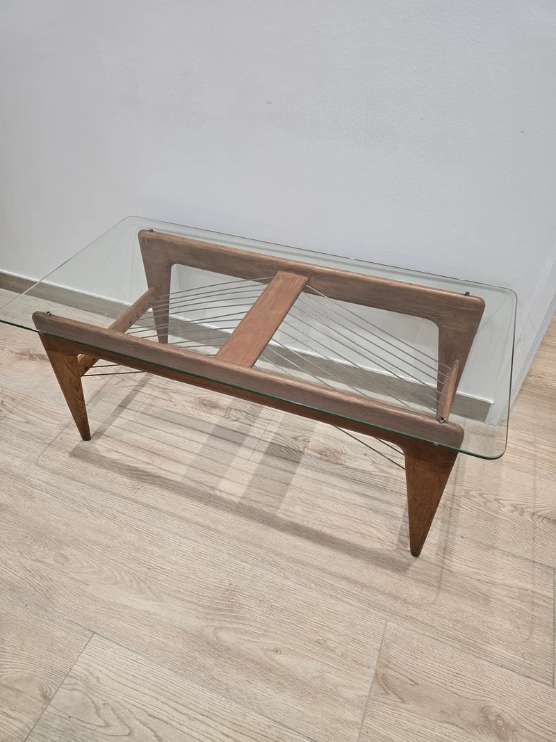 Table basse vintage en bois et verre – Design scandinave