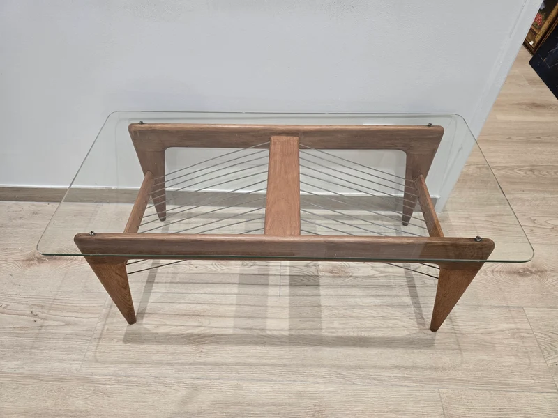 Table basse vintage en bois et verre – Design scandinave