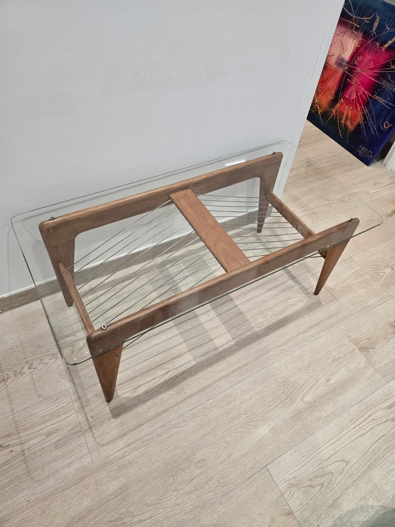 Table basse vintage en bois et verre – Design scandinave