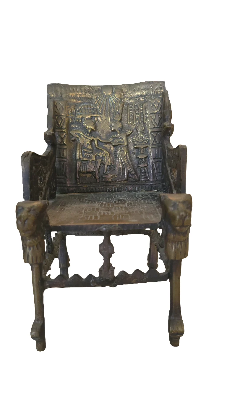 Miniature décorative – Fauteuil trône égyptien en bronze patiné