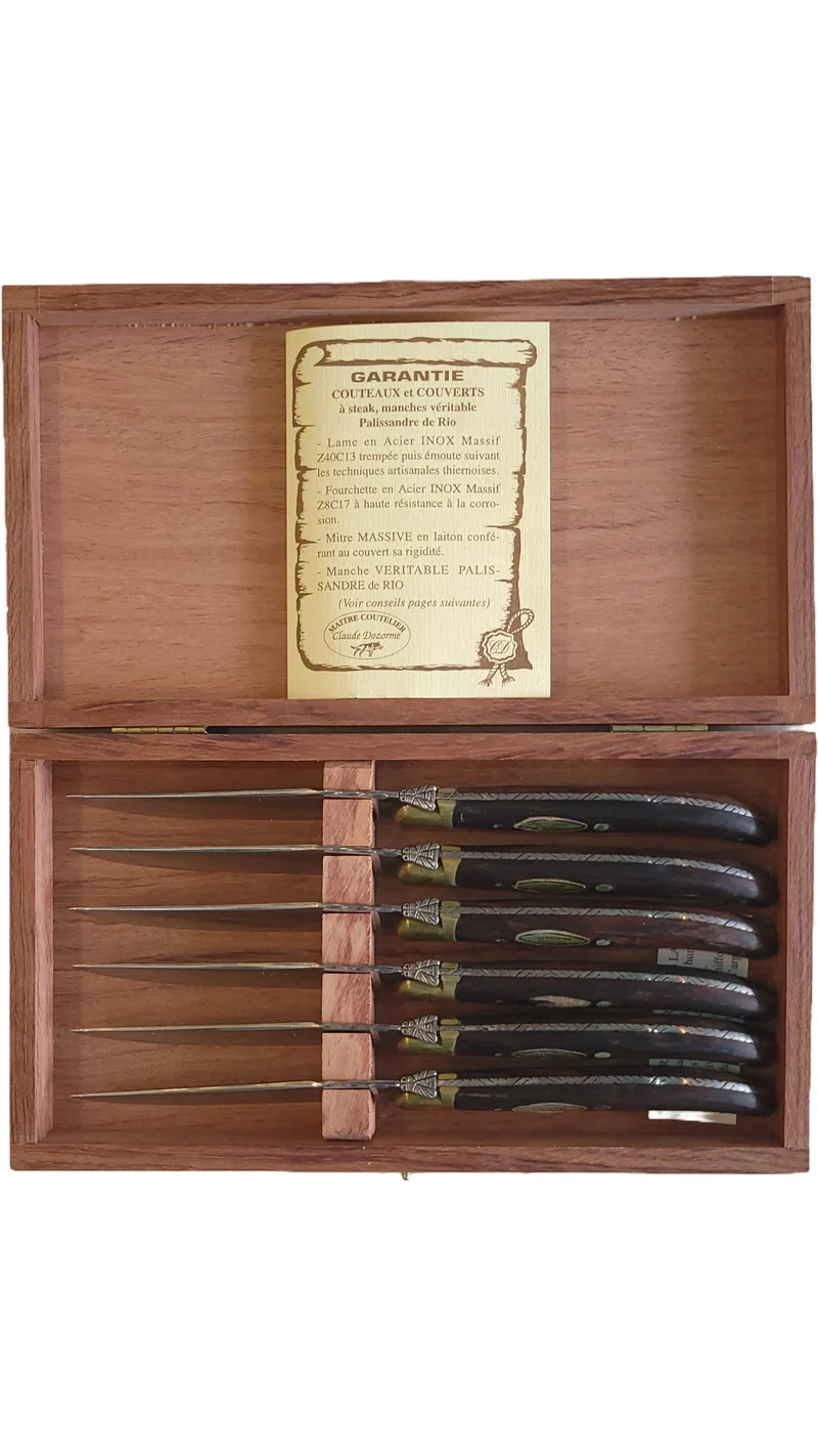 Coffret de 6 couteaux à steak Laguiole - Claude Dozorme - Palissandre de Rio