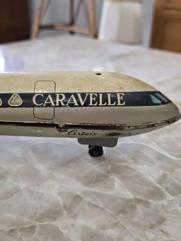 Avion maquette vintage "Caravelle" en métal – modèle Artois F-BHRA
