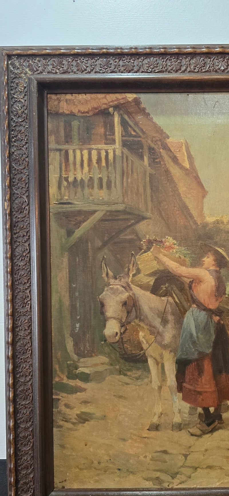 Scène de village - Huile sur toile signée E. DAMERON