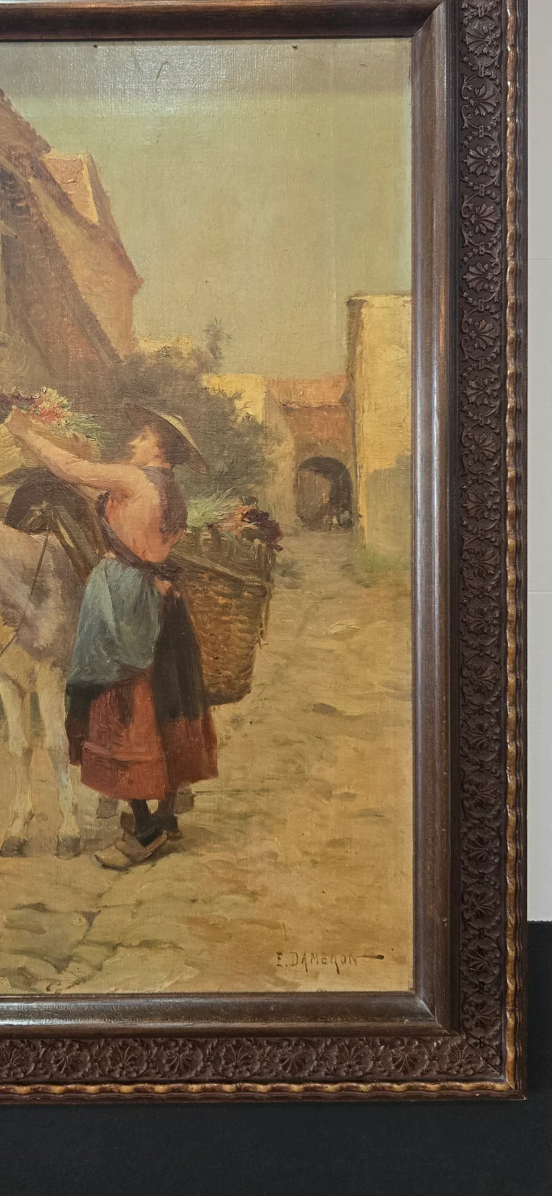 Scène de village - Huile sur toile signée E. DAMERON