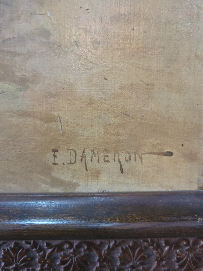 Scène de village - Huile sur toile signée E. DAMERON