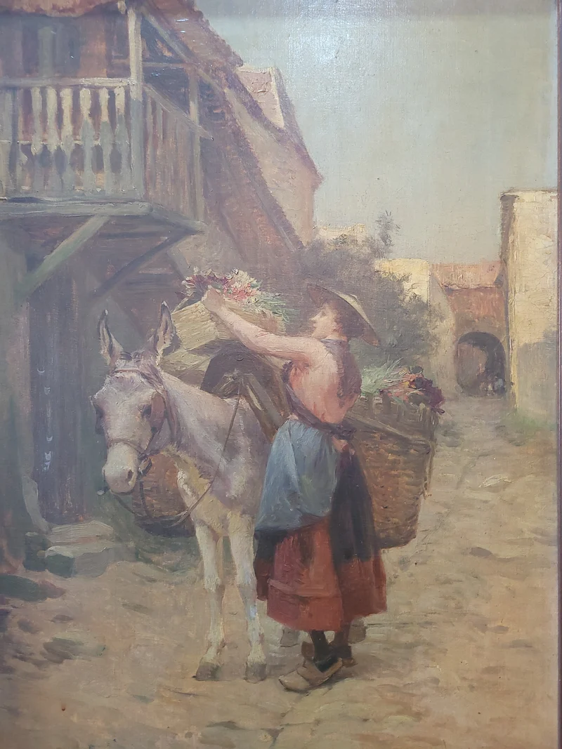 Scène de village - Huile sur toile signée E. DAMERON