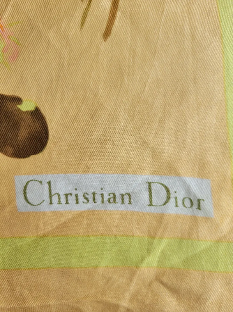 Foulard en soie Christian Dior – Motif floral vintage, années 1970