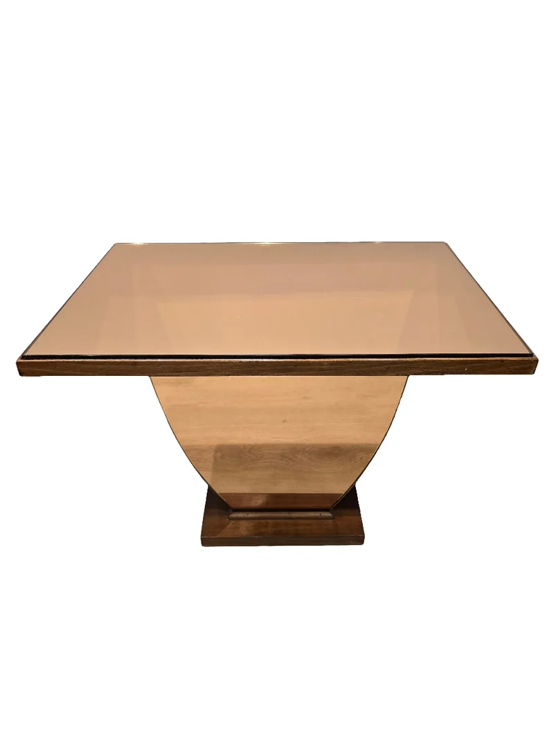 Table basse Art déco en bois et miroir coraille – circa 1940