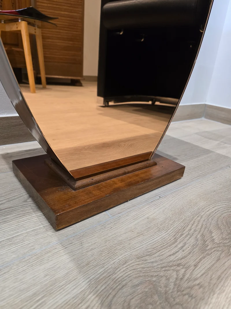 Table basse Art déco en bois et miroir coraille – circa 1940