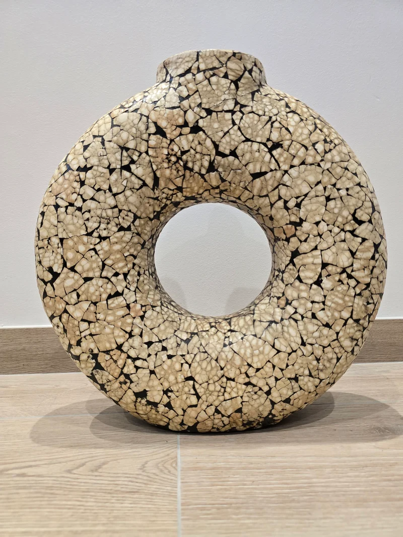 Vase circulaire en céramique à glaçure craquelé vintage