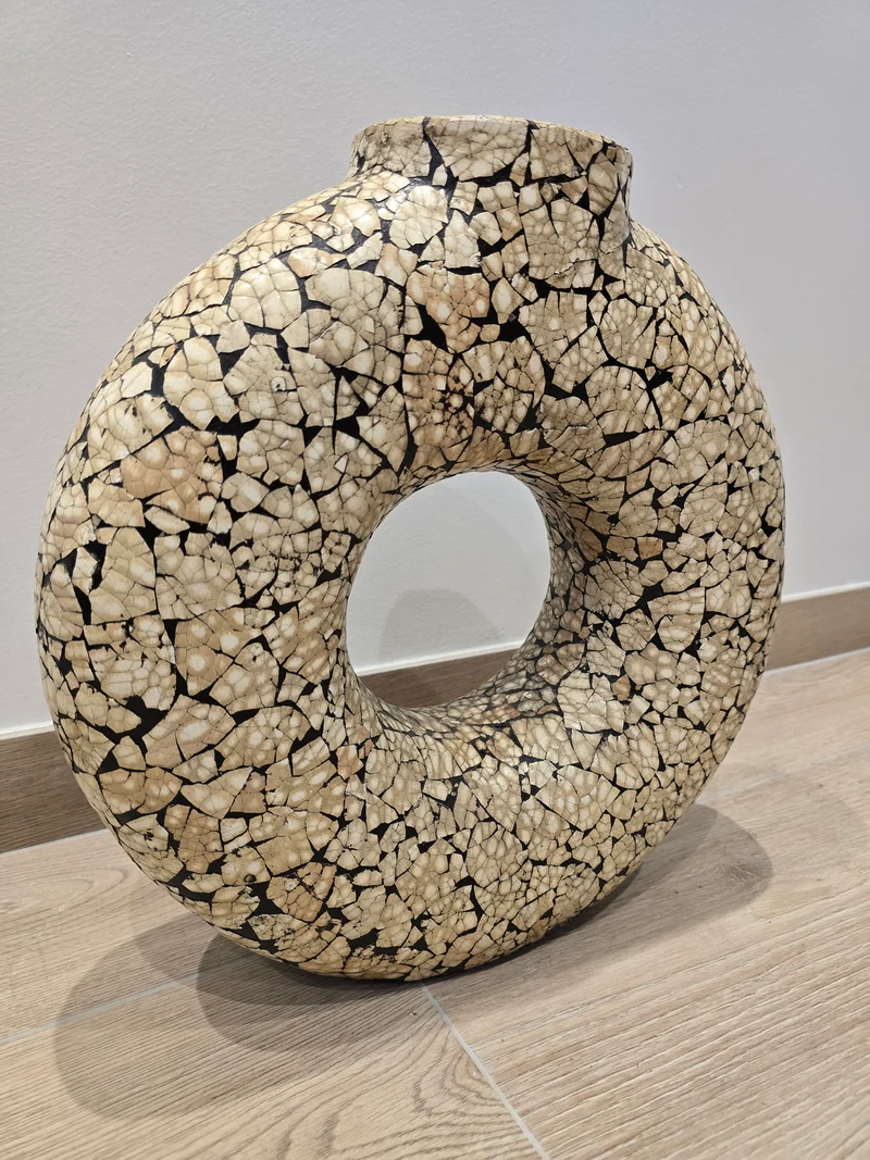 Vase circulaire en céramique à glaçure craquelé vintage