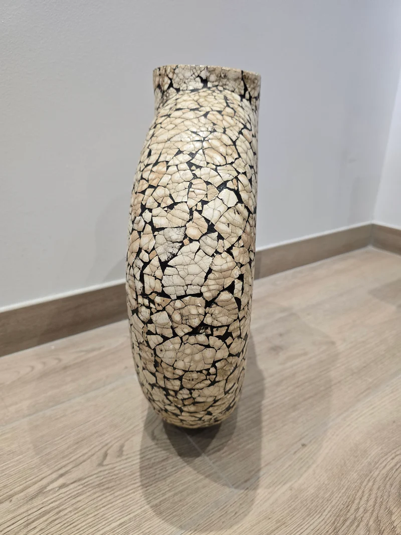 Vase circulaire en céramique à glaçure craquelé vintage