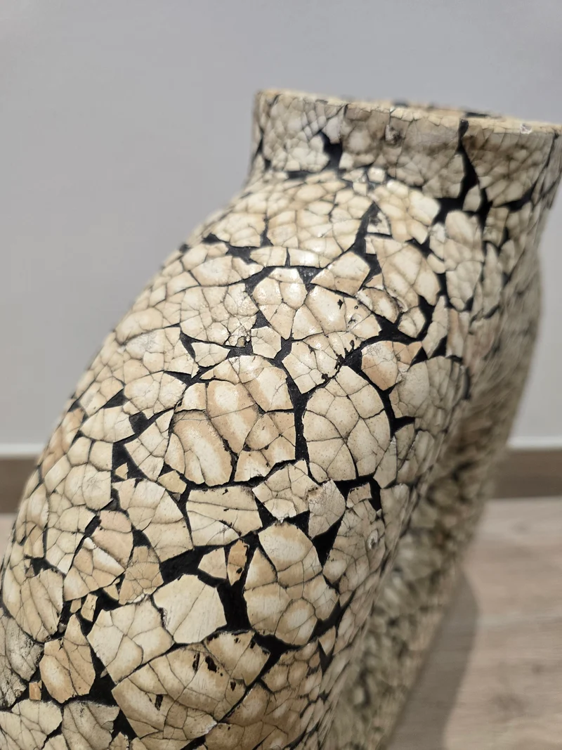Vase circulaire en céramique à glaçure craquelé vintage