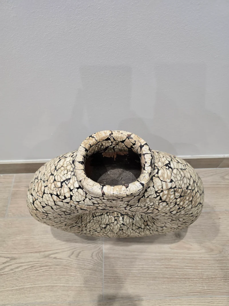 Vase circulaire en céramique à glaçure craquelé vintage