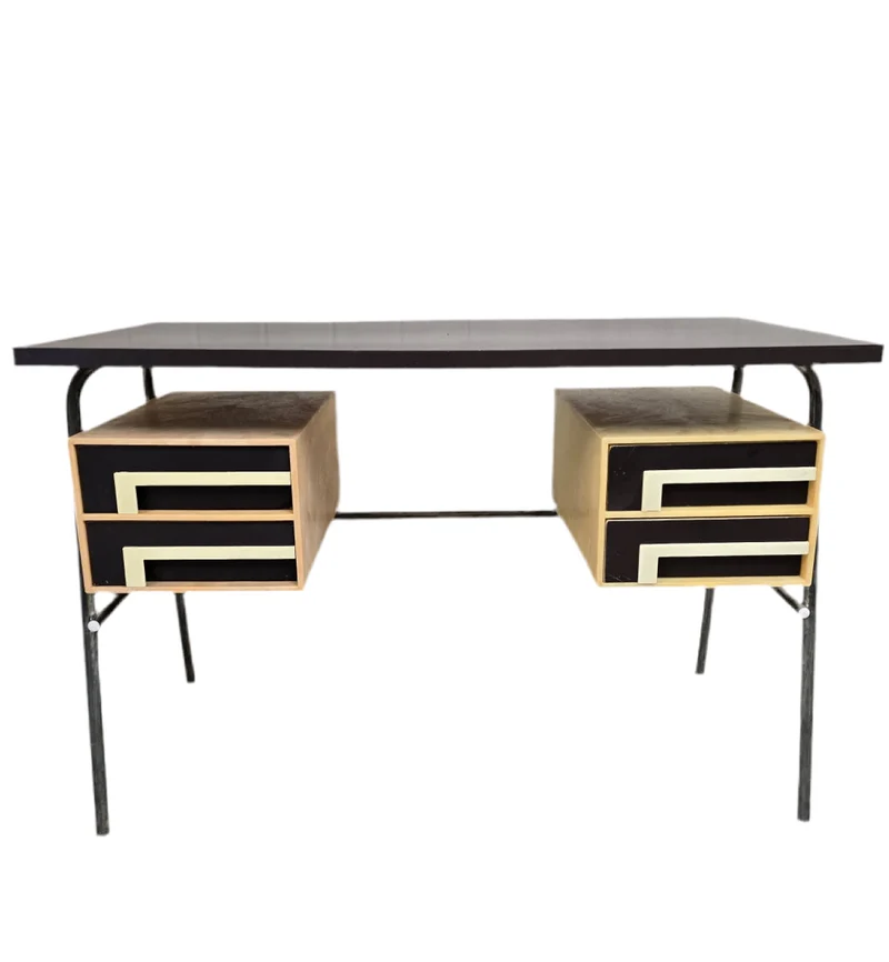 Bureau vintage industriel à caissons suspendus – design graphique - 60’s/70’s