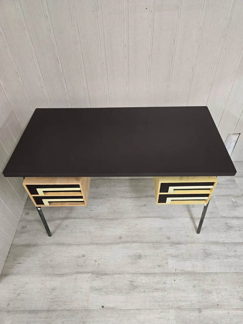 Bureau vintage industriel à caissons suspendus – design graphique - 60’s/70’s