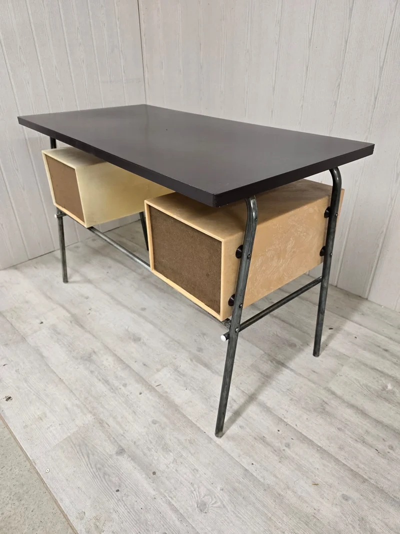 Bureau vintage industriel à caissons suspendus – design graphique - 60’s/70’s