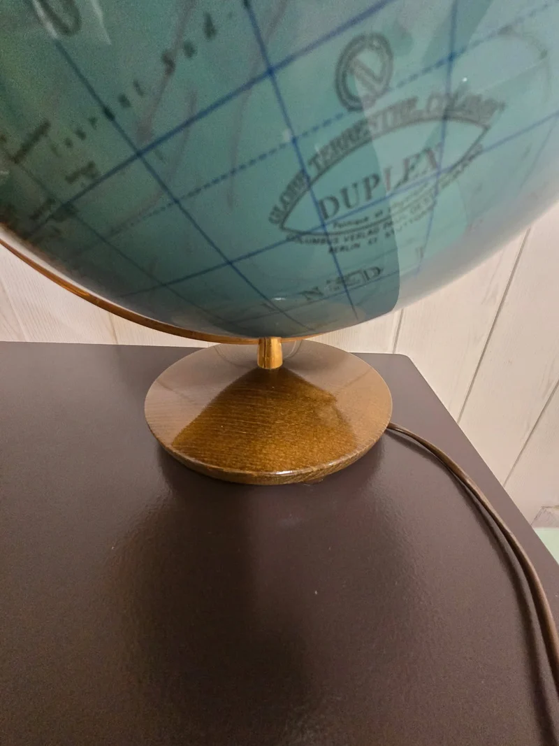 Globe terrestre lumineux Duplex des années 70 / Socle bois et méridien doré - Columbus Verlag – Allemagne