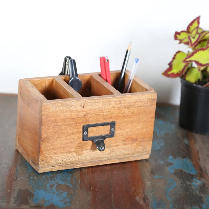 Porte-stylo 3 compartiments - teck