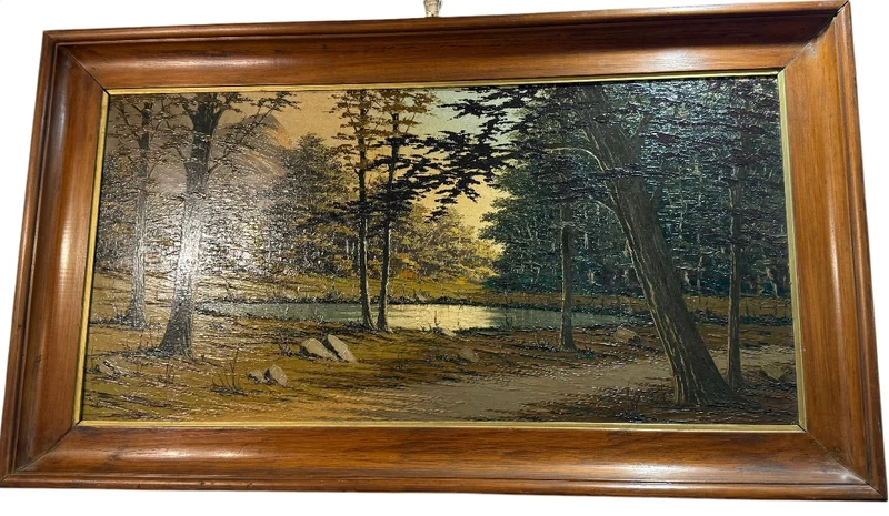 Sous-bois au crépuscule – Peinture à l’huile par P. Gobert