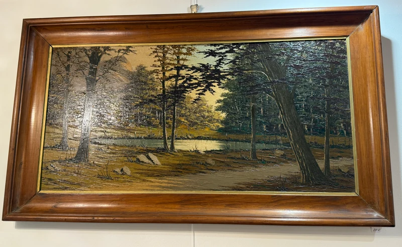 Sous-bois au crépuscule – Peinture à l’huile par P. Gobert