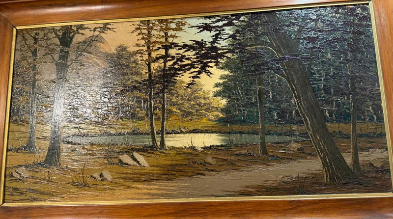 Sous-bois au crépuscule – Peinture à l’huile par P. Gobert