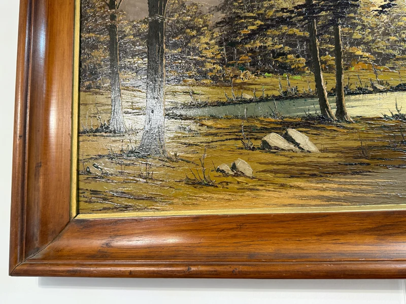 Sous-bois au crépuscule – Peinture à l’huile par P. Gobert