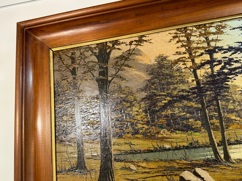 Sous-bois au crépuscule – Peinture à l’huile par P. Gobert