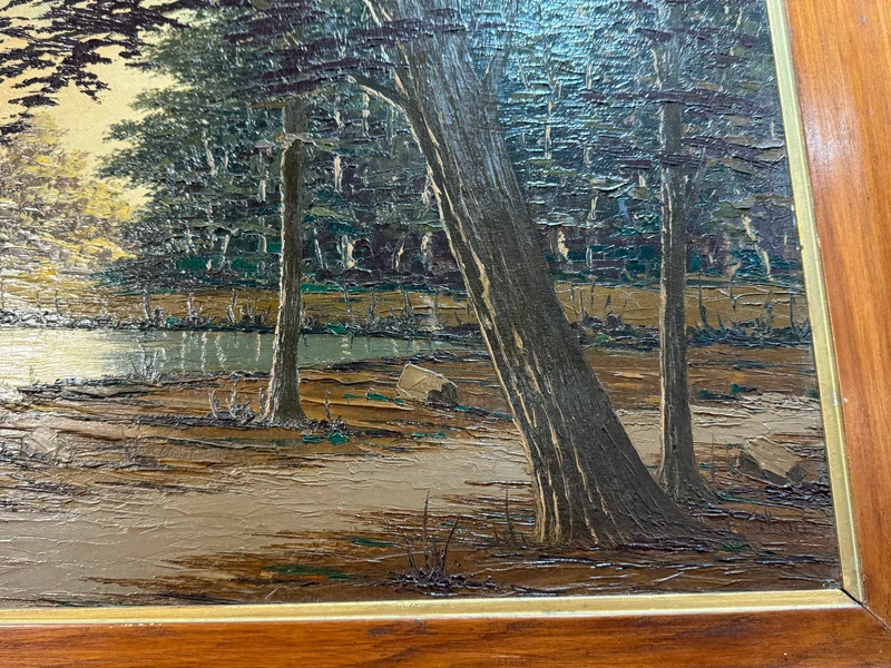 Sous-bois au crépuscule – Peinture à l’huile par P. Gobert