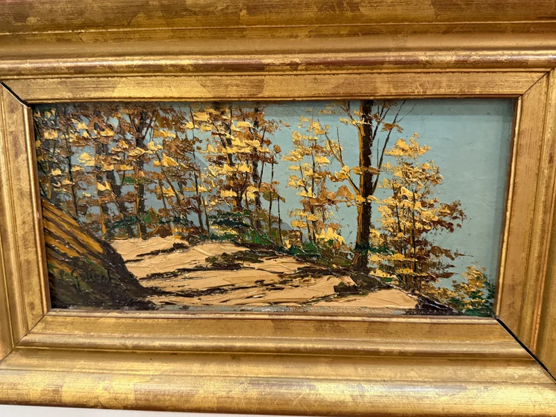 Chemin forestier en automne – Huile sur panneau signée P.Gobert