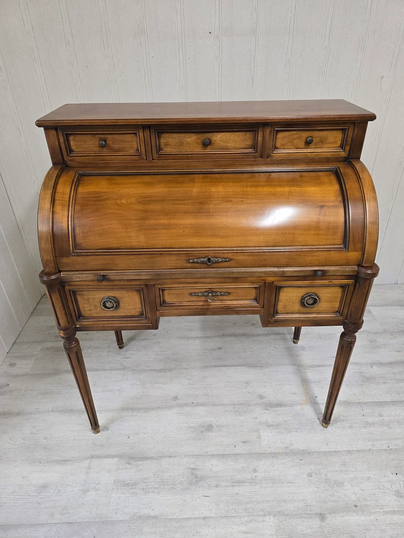 Petit bureau cylindre en bois - style louis XVI