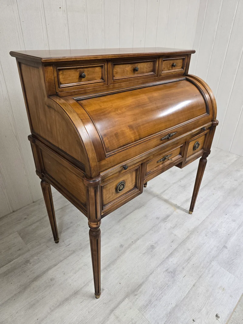 Petit bureau cylindre en bois - style louis XVI