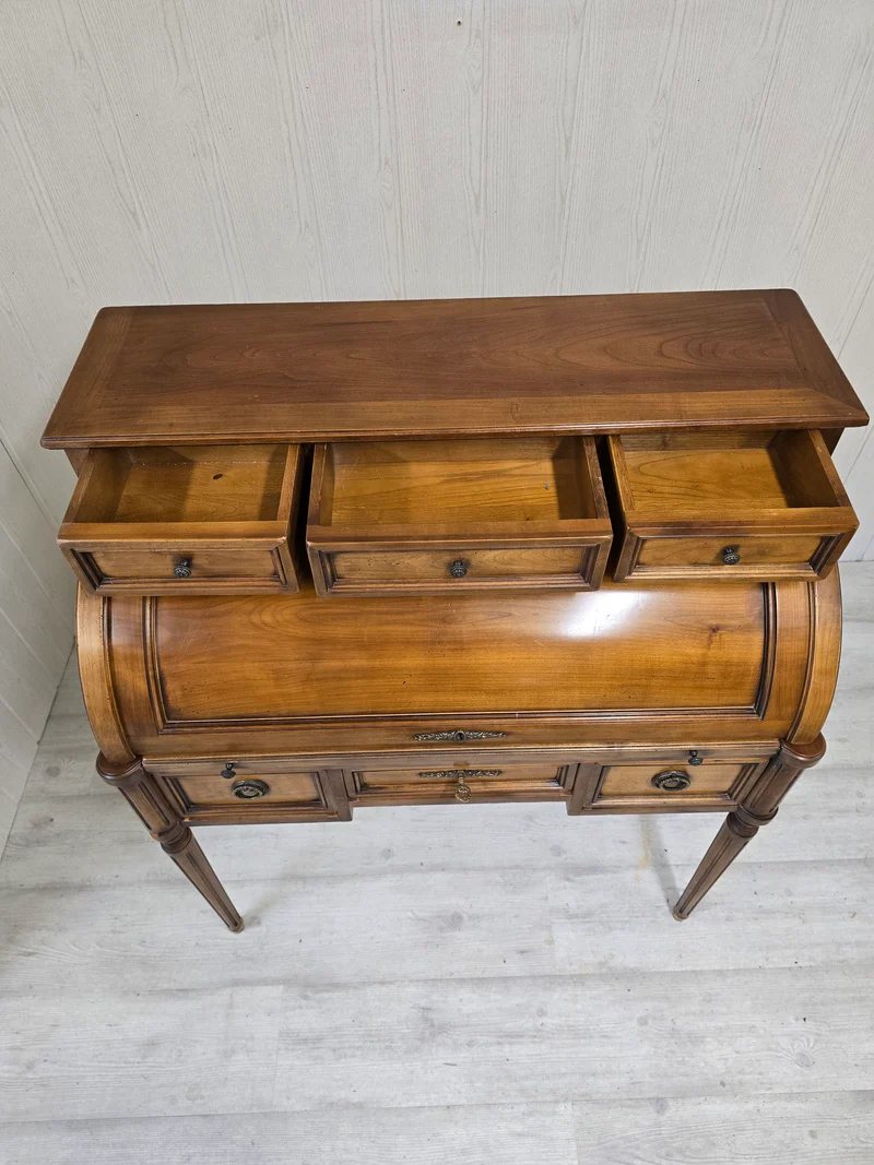 Petit bureau cylindre en bois - style louis XVI