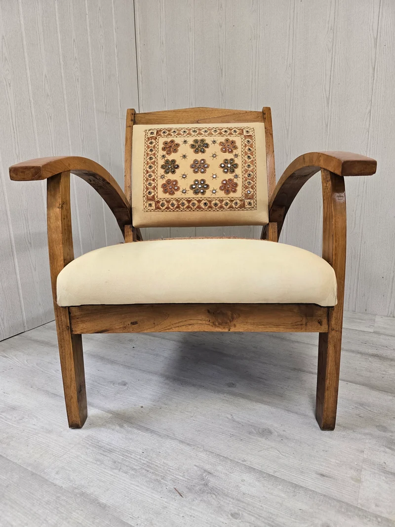 Paire fauteuil bohème en bois massif tissu brodé