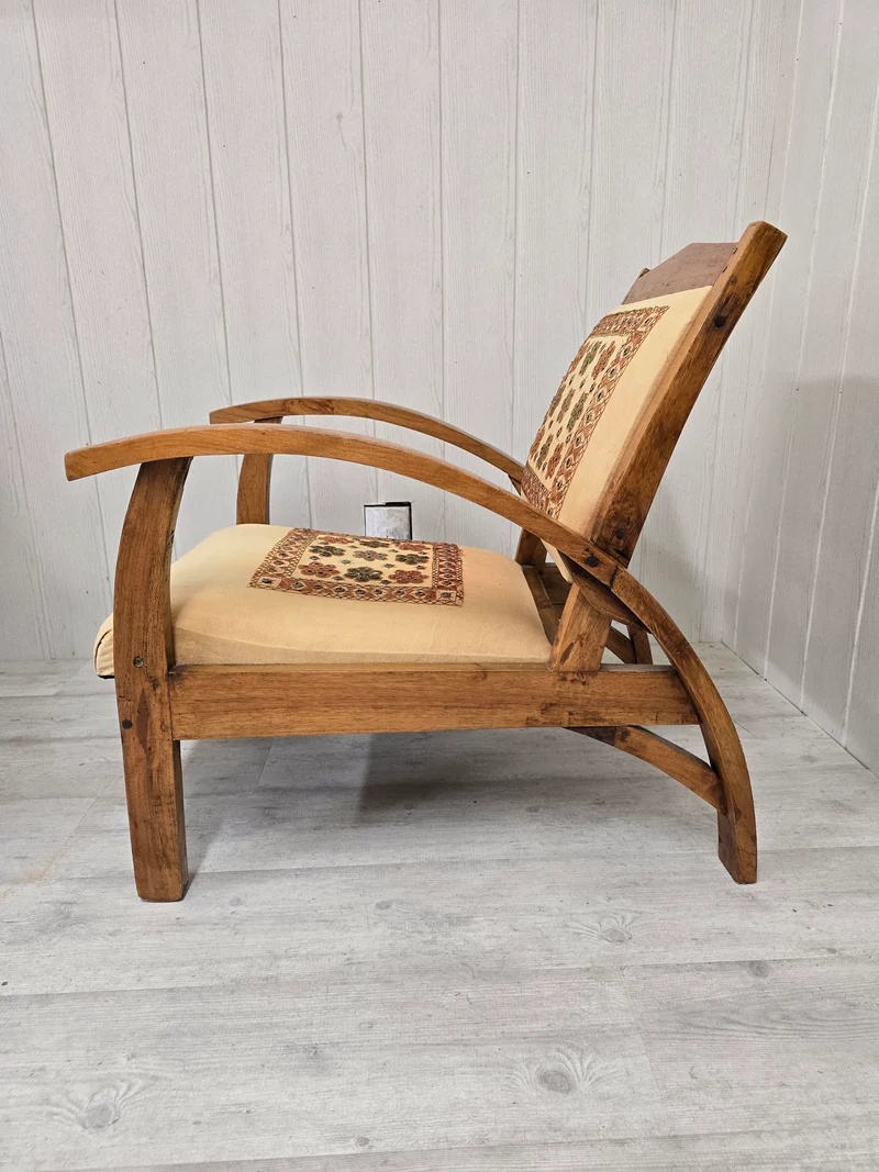 Paire fauteuil bohème en bois massif tissu brodé