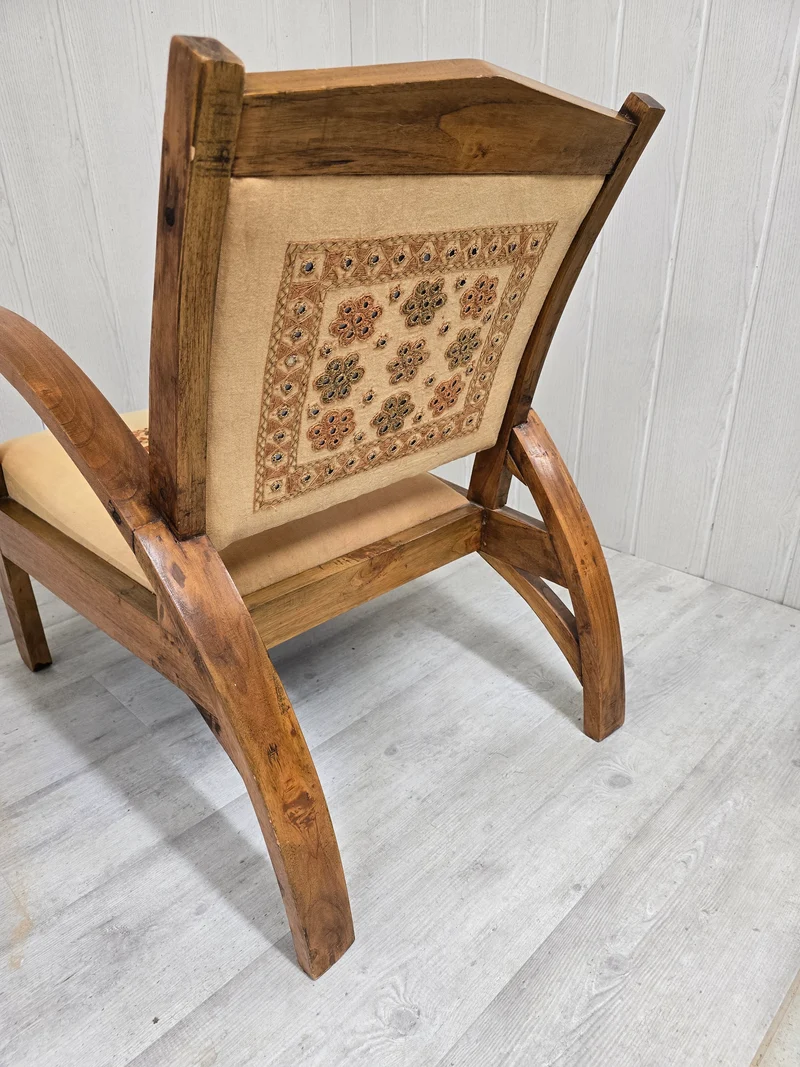 Paire fauteuil bohème en bois massif tissu brodé
