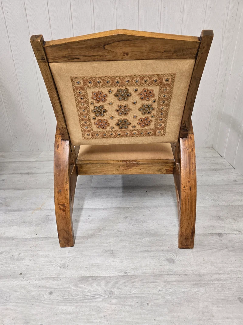 Paire fauteuil bohème en bois massif tissu brodé