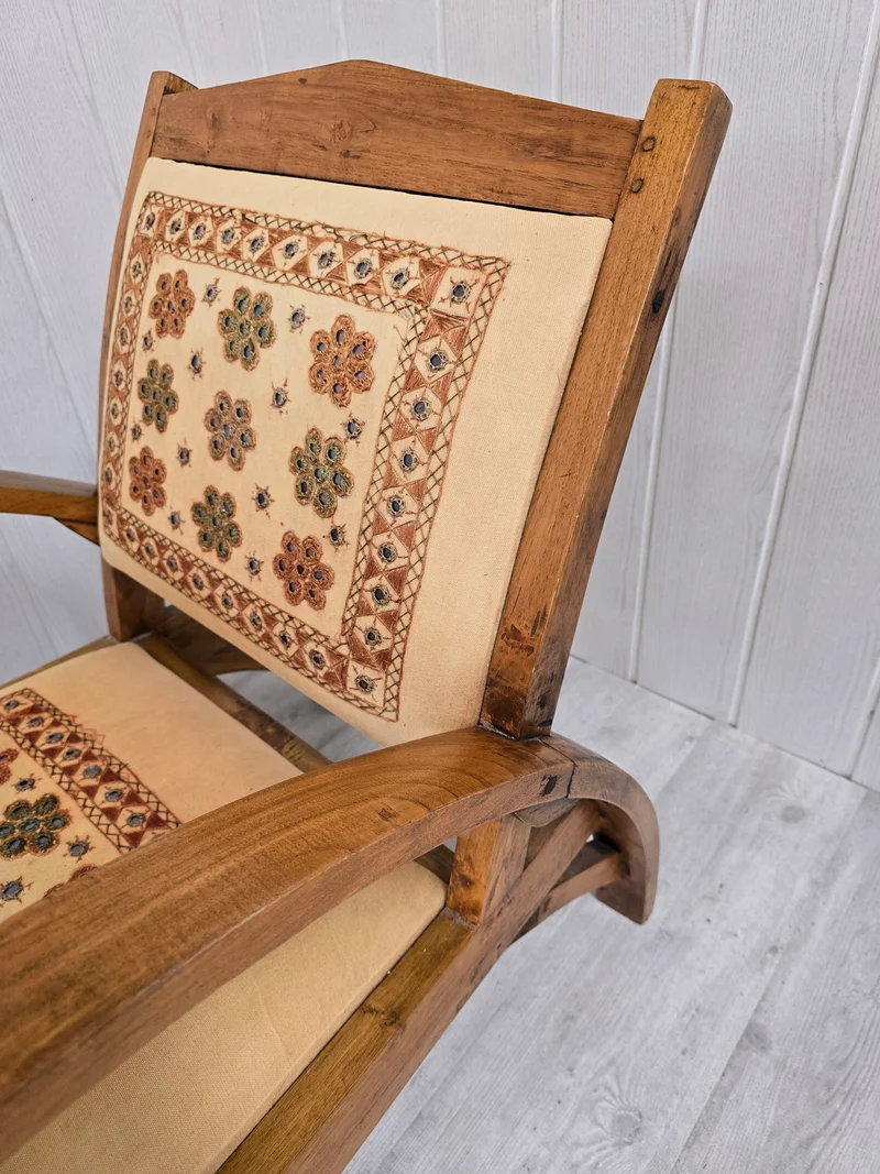 Paire fauteuil bohème en bois massif tissu brodé