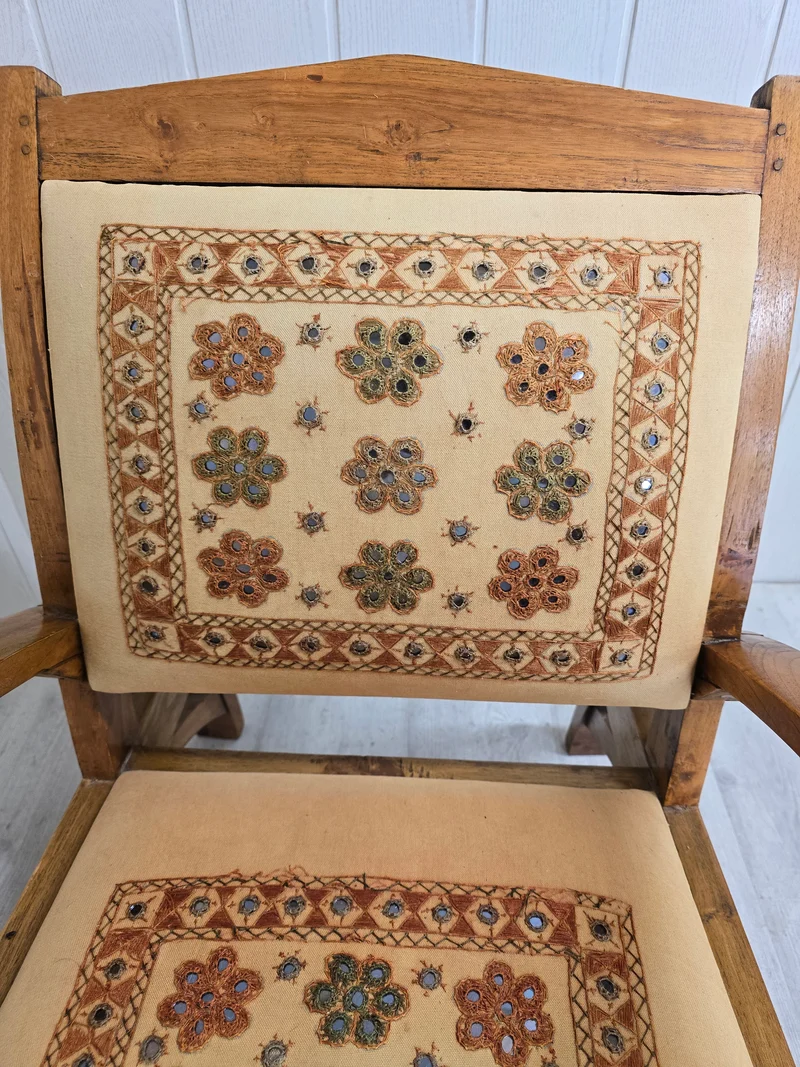 Paire fauteuil bohème en bois massif tissu brodé