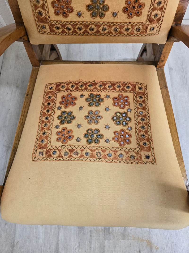 Paire fauteuil bohème en bois massif tissu brodé