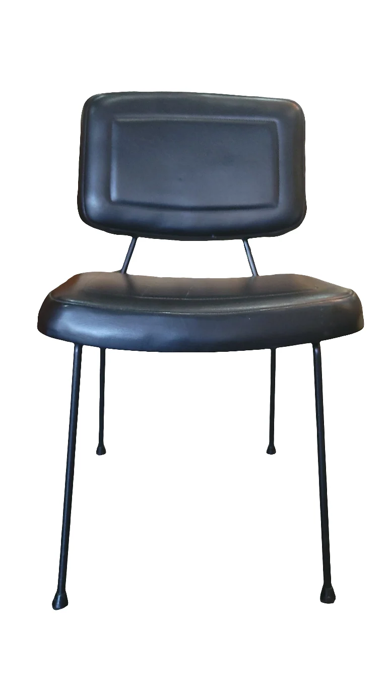 Chaise vintage en cuir noir – modèle 196, Pierre Paulin